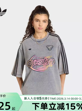 adidas阿迪达斯三叶草棉质牛仔布运动上衣2026夏女短袖T恤 KZ5012