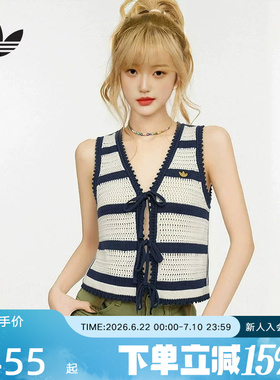 adidas阿迪达斯三叶草女南法假日度假风纯棉针织背心马甲 KX0703