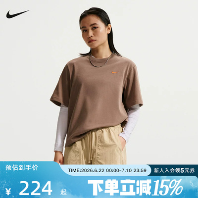 NIKE耐克女子T恤夏季新款背部图案休闲宽松短袖针织衫 IR7589-214