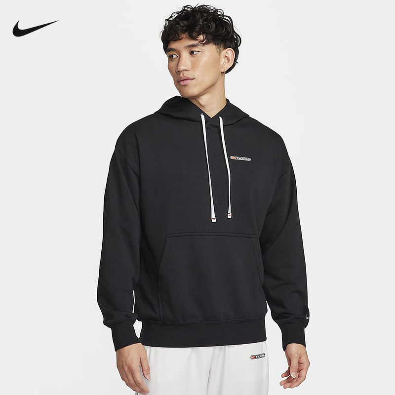 NIKE耐克男卫衣黑色DRI-FIT速干训练运动跑步连帽套衫FN3396-010