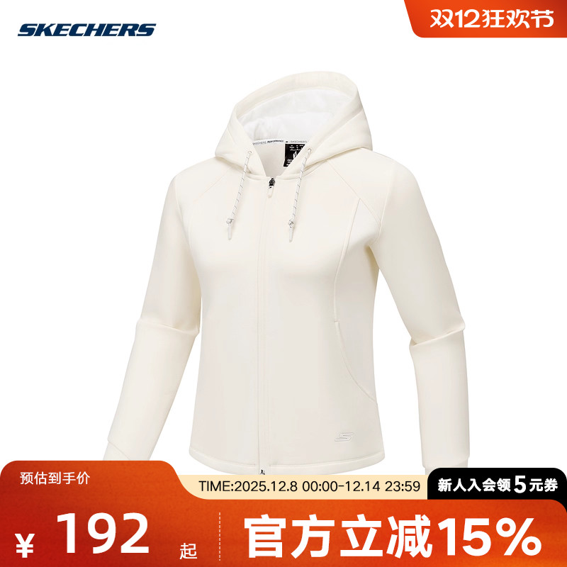 Skechers斯凯奇冬款女士柔软舒适透气休闲连帽外套 P425W065/0074
