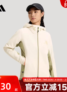 adidas阿迪达斯2026春女户外拒水透湿保暖软壳连帽夹克外套KS3526