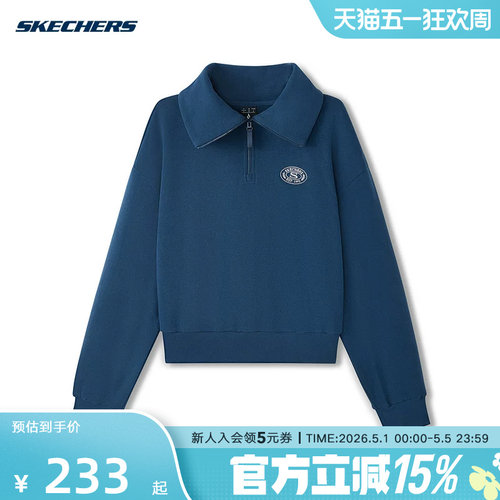 Skechers斯凯奇半拉链学院风套头衫冬女卫衣 L425W035/04PT