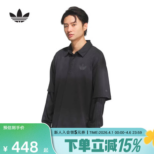 T恤 KR5053 2026春男长袖 adidas阿迪达斯棉质假两件黑色渐变POLO衫