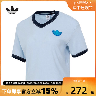 T恤女装 新款 2024夏季 adidas阿迪达斯短袖 三叶草短款 运动服JI7240