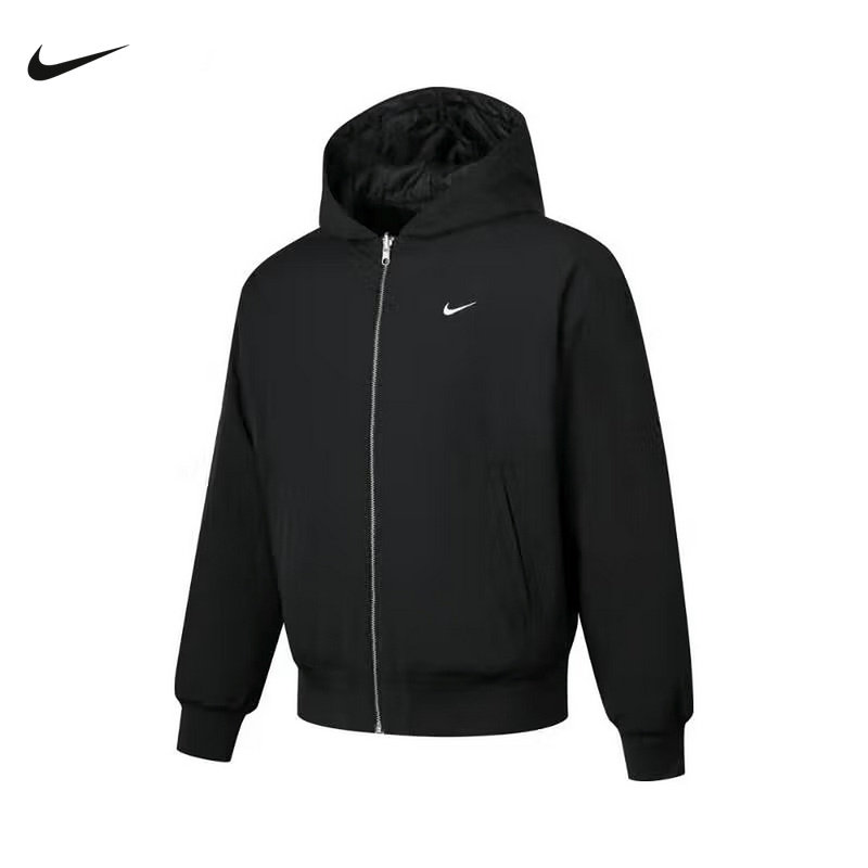 NIKE耐克外套女运动上衣黑色连帽开衫夹克两面穿薄棉服HJ096