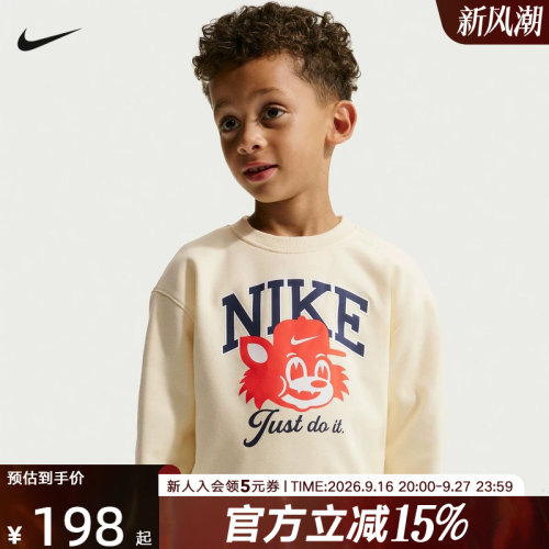 NIKE耐克卡通印花logo男女小童加绒圆领柔软针织套头衫JF5879-113