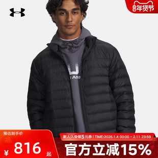 安德玛轻薄排骨羽绒服冬季新款男士运动短款黑色外套6007130-001