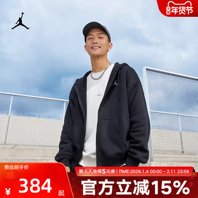 Jordan耐克男子上衣OVERSIZE风加绒连帽衫开衫卫衣黑色IB7232-010