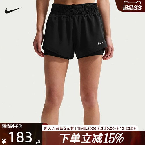 耐克NIKE DRI-FIT ONE 女子速干中腰二合一跑步短裤DX6013-013