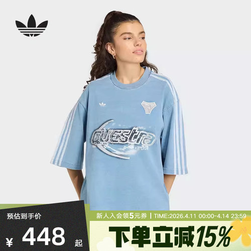 adidas阿迪达斯三叶草棉质牛仔布运动上衣2026夏女短袖T恤 KZ5011