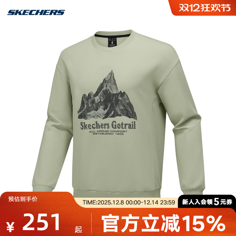 Skechers斯凯奇秋新款圆领舒适休闲运动男长袖卫衣 P325M017/027B