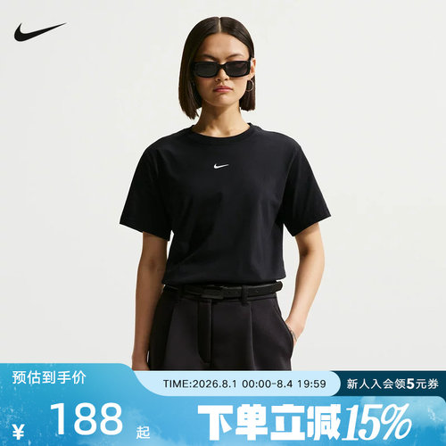 NIKE耐克女子T恤夏Oversize风印花小标棉质短袖针织衫 IH7602-010