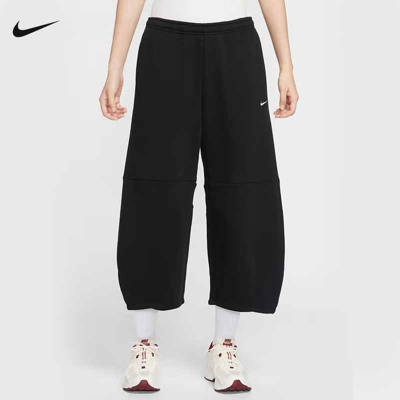 Nike耐克女裤子秋新款休闲宽松刺绣小勾运动裤针织长裤IM7475-010