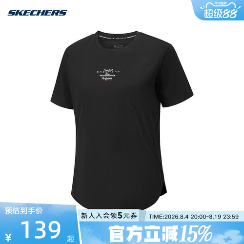 SKECHERS斯凯奇运动夏季女士短袖宽松舒适时尚圆领T恤衫 P226W083