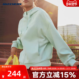 Skechers斯凯奇春季女款宽松轻质夹克休闲运动连帽外套P424W138