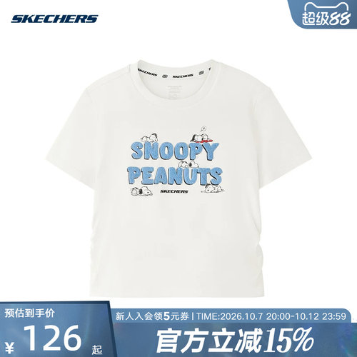 斯凯奇2026夏季女童史努比联名时尚休闲运动圆领短袖T恤 L326G028