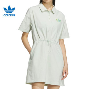 adidas阿迪达斯三叶草女子新款 短袖 休闲简约运动翻领连衣裙IK8631