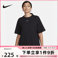 NIKE耐克休闲厚实短袖女上衣运动宽松简约黑色纯棉T恤FD4150-010