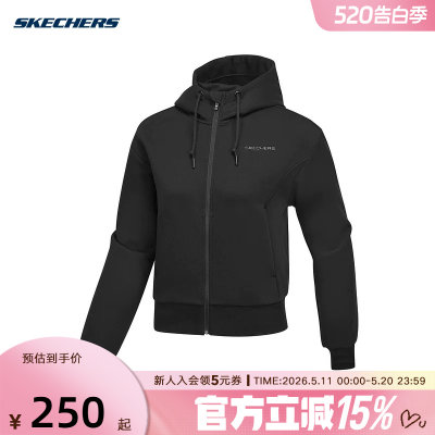Skechers斯凯奇新款女款防泼水梭织裥棉连帽外套P125W022/0018