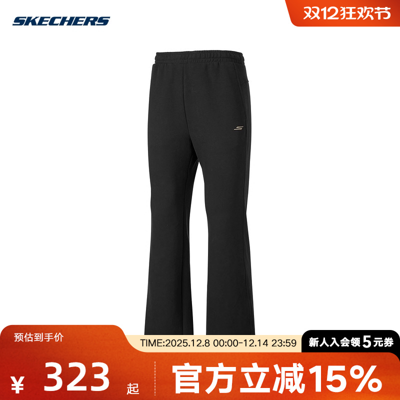 Skechers斯凯奇女裤25秋冬阔腿裤针织休闲运动长裤P425W041/0018