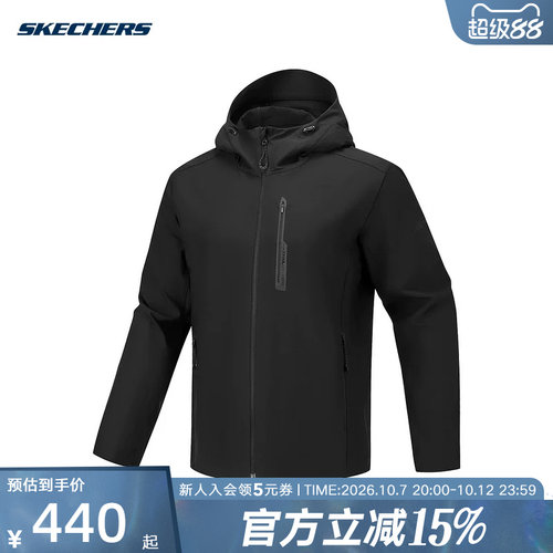Skechers斯凯奇26春男户外运动防风连帽梭织外套 P126M047/0018