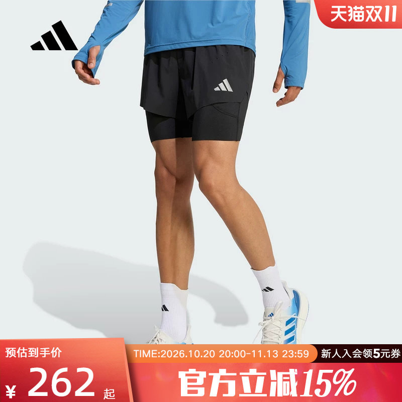 adidas阿迪达斯2026秋男速干二合一训练健身跑步运动短裤 KE8215