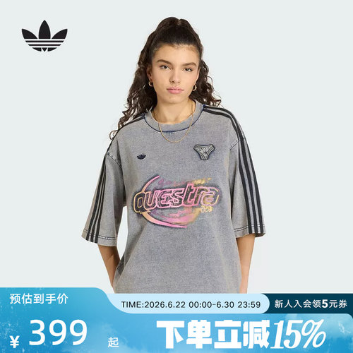 adidas阿迪达斯三叶草棉质牛仔布运动上衣2026夏女短袖T恤 KZ5012