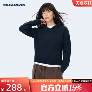SKECHERS斯凯奇宽松廓形连帽卫衣竖条纹保暖女子套头衫 P426W230