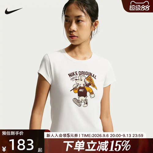 NIKE耐克女子夏新款短袖卡通图案印花运动休闲圆领T恤IM6415-133