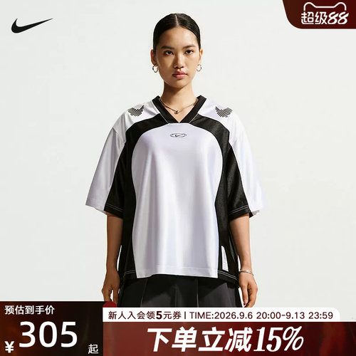 耐克NIKE秋季女款OVERSIZE风短袖球衣宽松透气运动t恤IQ6138-101