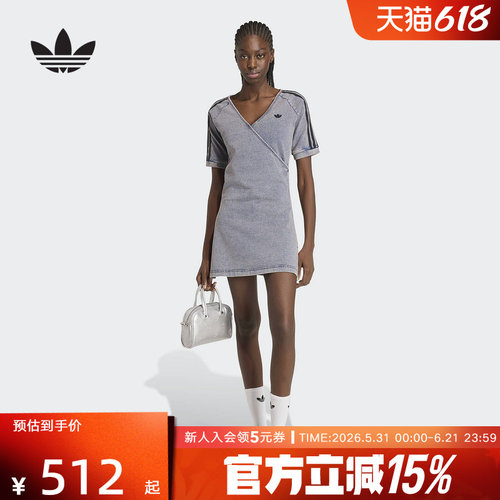 adidas阿迪达斯三叶草V领长裙2026夏女ADILENIUM牛仔连衣裙KZ5057