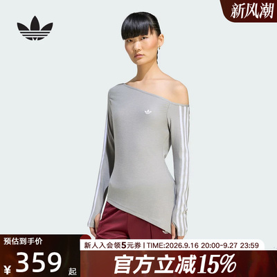 adidas阿迪达斯三叶草露肩不对称上衣秋女紧身运动长袖T恤 LE8311