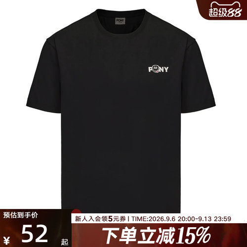 Pony波尼男女新款索罗娜凉感运动短袖舒适休闲水洗T恤252U2AT01BK