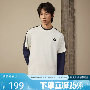 adidas阿迪达斯条纹棉质运动休闲上衣宽松2026夏男短袖T恤 KR2491