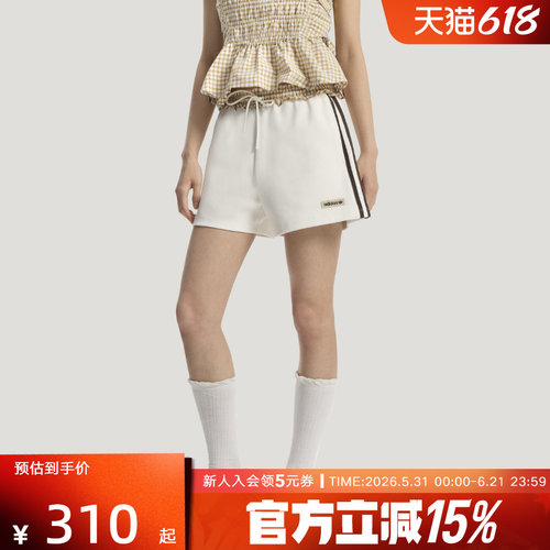 adidas阿迪达斯三叶草2026夏女休闲格纹拼接运动针织短裤 KU9395