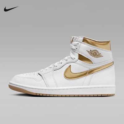 耐克男鞋JORDAN AJ1复刻 高帮白金色 板鞋复古篮球鞋FD2596-107