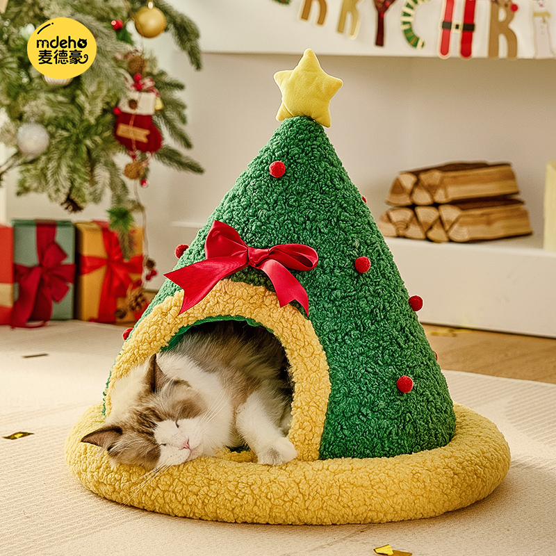 圣诞猫窝冬季保暖封闭式安全感猫帐篷猫咪睡觉用猫房子猫屋猫别墅