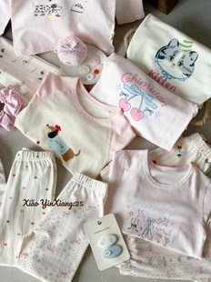 25年小印象A类婴幼儿童满印莱卡棉女童男童宝宝秋衣秋裤 内衣套装