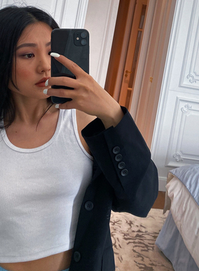 THELITT 时髦辣妹必入TANKTOP弹力罗纹U领背心女短款三色显瘦百搭