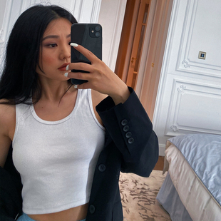 THELITT 时髦辣妹必入TANKTOP弹力罗纹U领背心女短款三色显瘦百搭