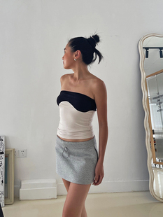 THELITT 22SS欧美博主ins同款辣妹两穿可拆拼色弹力抹胸吊带上衣