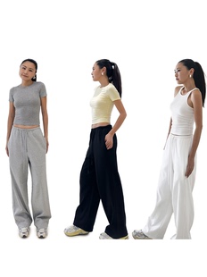 THELITT水柔空气棉运动裤窄腰头锥形香蕉裤垂感系绳阔腿宽松卫裤