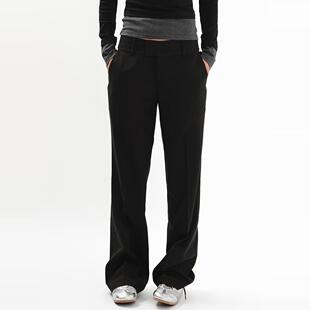 THELITT四季时髦低腰直筒垂坠感黑色西装裤阔腿烟管西裤口袋长裤