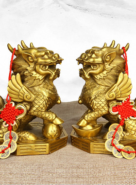 纯铜保平安中式客厅八卦元宝麒麟