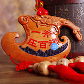 桃木斧子摆件彩绘木雕龙头斧小葫芦挂件中国结家居客厅玄关摆设