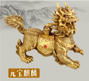 新款黄铜麒麟摆件特大号精致紫铜仿古威武霸气家居办公室店铺装饰
