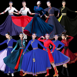 蒙古服装 女民族风少数民族大摆裙蒙古袍舞蹈演出服长裙连衣裙短款