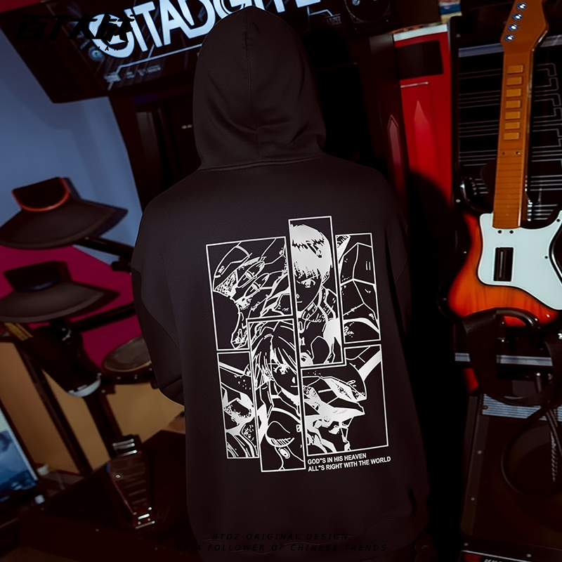 潮牌EVA碇真嗣明日香连帽卫衣