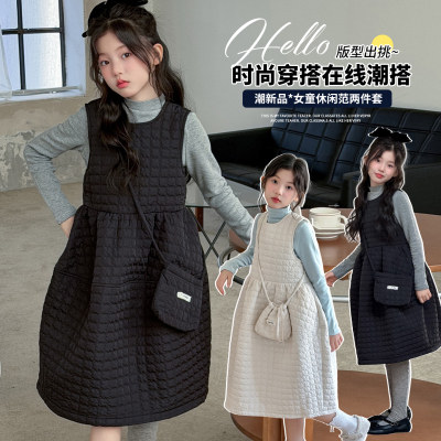 女童学院风背心连衣裙两件套